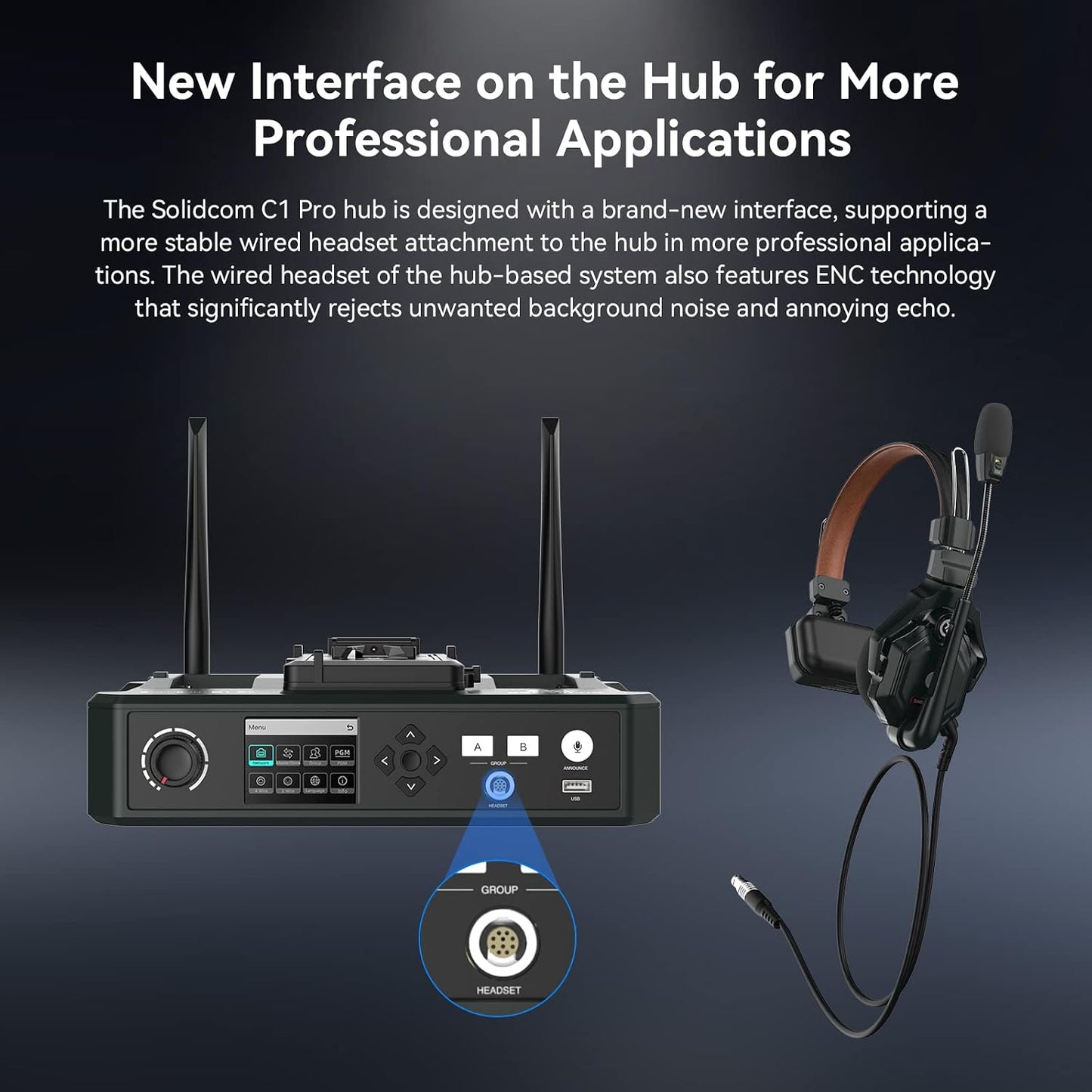 Hollyland Solidcom C1 PRO 9-Users Wireless Headset Intercom System ENC Noise Cancellation with Base Station, 1.9Ghz Full-Duplex Team Communication with AB Grouping Cloud Meeting Announcement