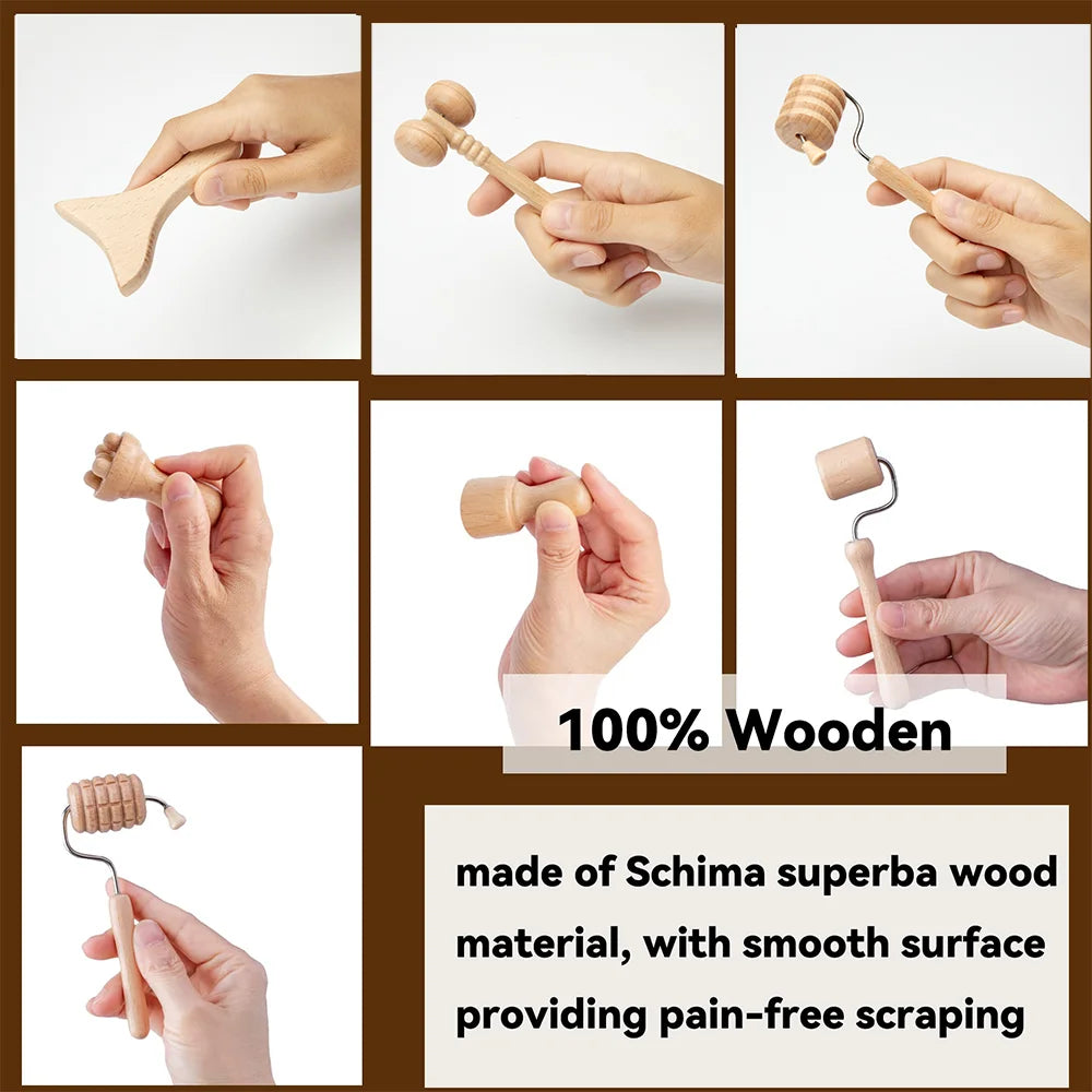 1/7Pcs Face Massager Wooden Face Face Roller Mini Wood Therapy Face Wood Therapy Meridian Massage Kit Facial Roller Lifting