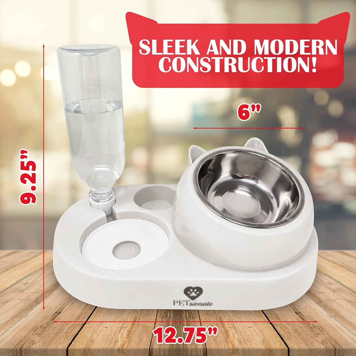 Petsionate Cat Food and Water Bowl Set - Cat Feeder and Water Dispenser Tilted - Gravity Cat Bowls for Food and Water - Automatic Dog and Cat Feeding & Watering Supplies – Elevated Cat Dish - 20Oz