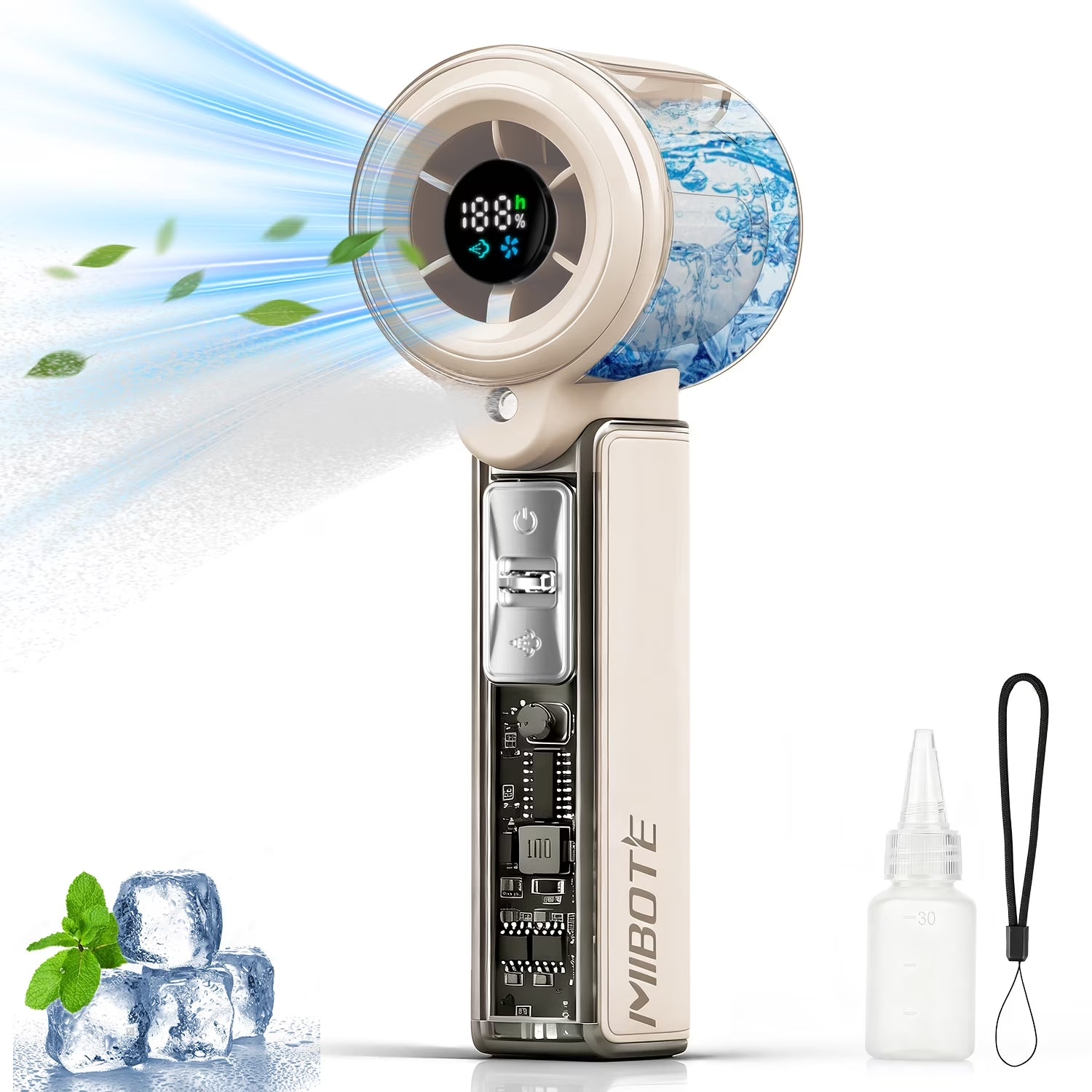 Handheld Rechargeable Misting Fan with Digital Display, 30Ml Water Tank, Multiple Speeds, Portable for Outdoor and Travel –Khaki