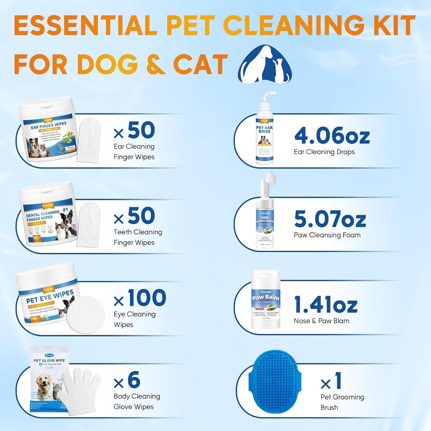 Dog Wipes Cleaning Deodorizing, Grooming Wipes & Paw Cleaner, Pet Cleaning Kit for Teeth, Ears, Eyes, Paw, Body, Ear Rinse, Essential Dog Supplies Set