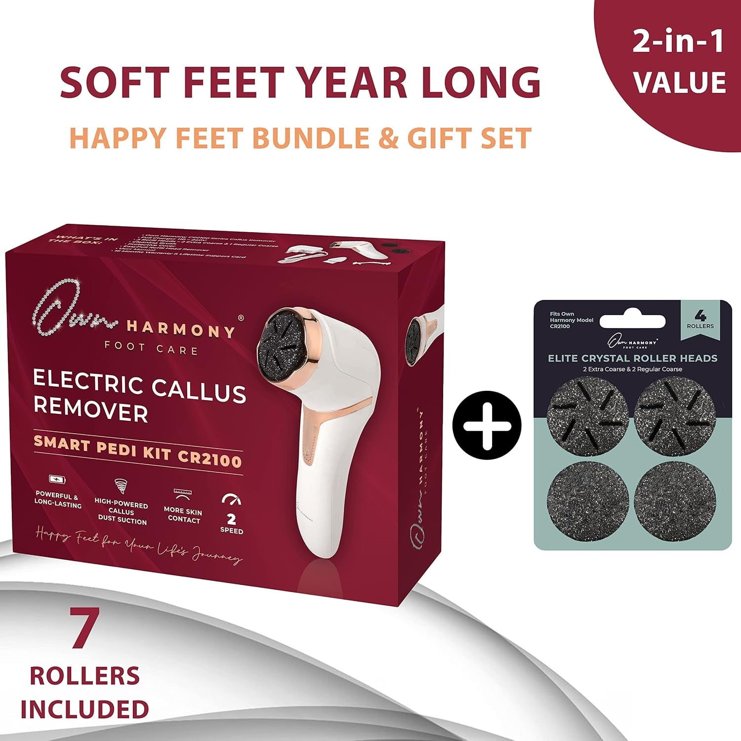Electric Callus Remover with Vacuum and 7 Rollers Bundle - Foot Care for Women - Professional Pedicure Tools for Pedi Care Vac, CR2100 Electric Feet File, Best for Hard Dry, Cracked Heels
