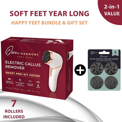 Electric Callus Remover with Vacuum and 7 Rollers Bundle - Foot Care for Women - Professional Pedicure Tools for Pedi Care Vac, CR2100 Electric Feet File, Best for Hard Dry, Cracked Heels