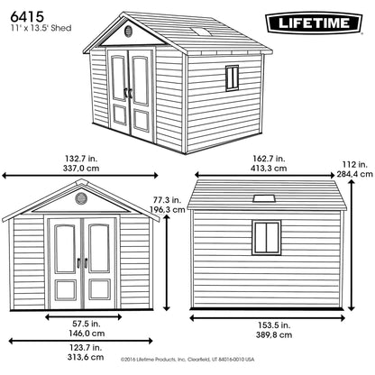 Lockable DIY Polyethylene Outdoor Storage Shed, 11' X 13.5', Tan & Brown (6415)