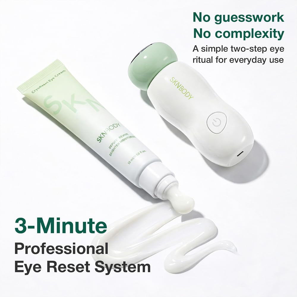 Cryoreset™ Eye Duo System Cryotherapy Cooling + Sonictap™ Eye Wand and Eye Cream Set, under Eye Massager with Gentle Vibration, Refreshes Tired Eyes and Helps Reduce Puffiness