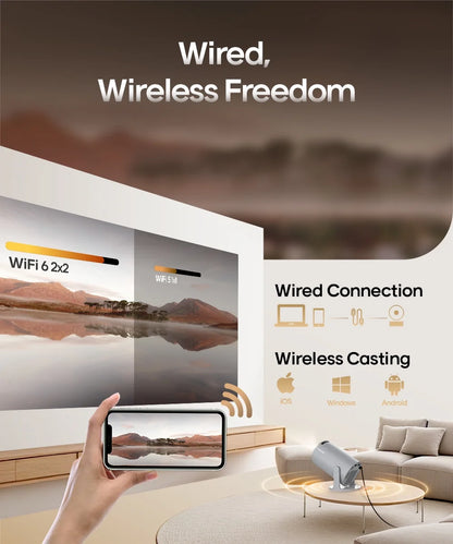Projector 8K 1080P Support with Wifi 6 and BT 5.4, Portable Mini Projector, Auto Keystone, 180° Rotatable Home Theater, HY300 Pro 2026 Upgraded