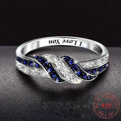 Sparkling Blue Cubic Zirconia Infinity Love Ring – 925 Sterling Silver