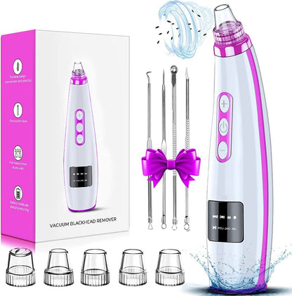 Blackhead Remover Pore Vacuum, Blackhead Vacuum, Facial Pore Cleaner with 5 Adjustable Suction Levels, 5 Probes, USB Rechargeable Pore Cleaner, Electric Comedone Whitehead Extractor Tools Kit