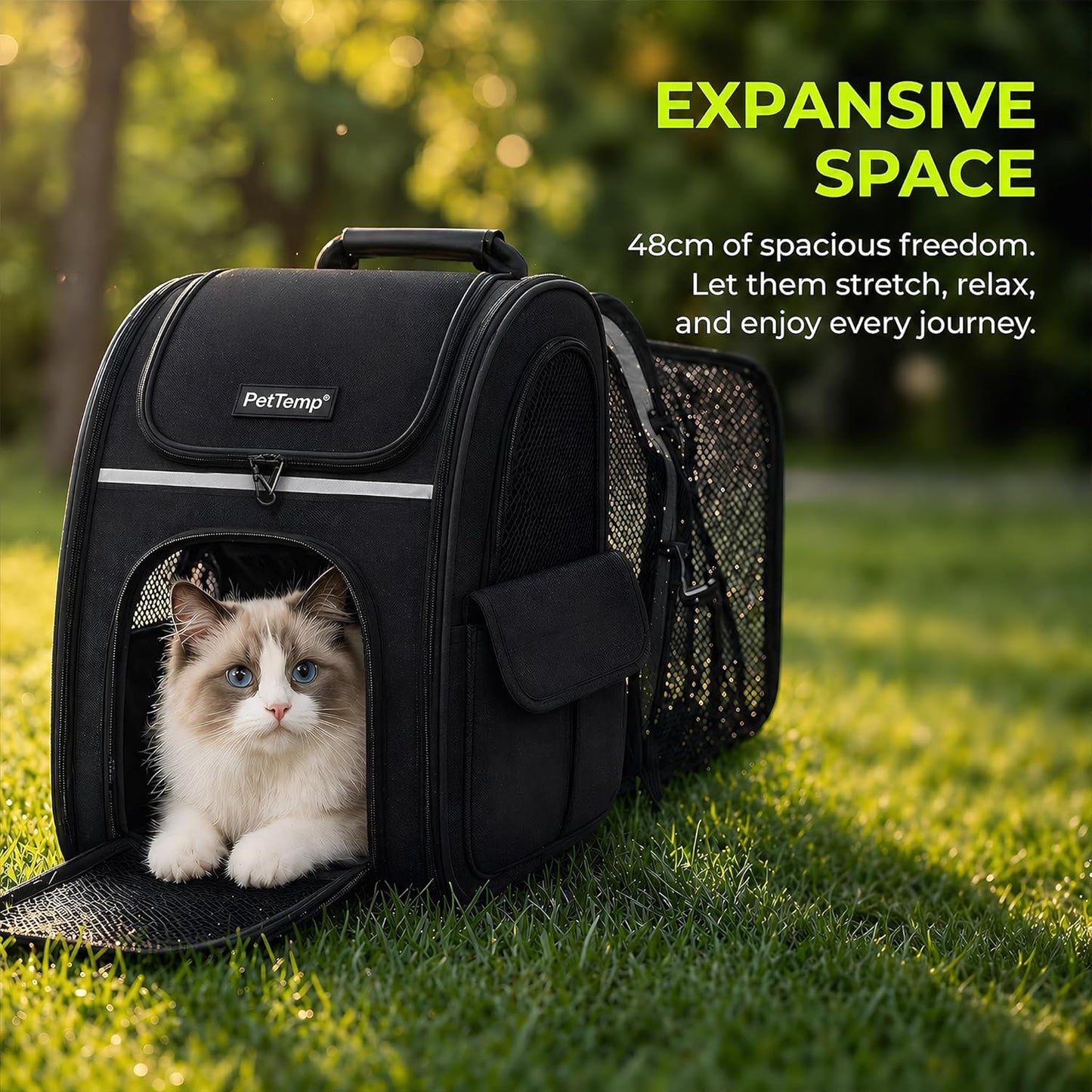 Expandable Cat Backpack Carrier Airline Approved Pet Travel Backpack with Breathable Mesh, Large Space, Safety Leash, Comfortable Padded Straps, Foldable Soft Pet Carrier for Hiking Vet