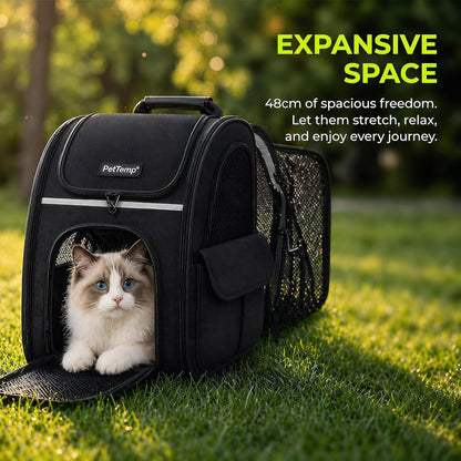 Expandable Cat Backpack Carrier Airline Approved Pet Travel Backpack with Breathable Mesh, Large Space, Safety Leash, Comfortable Padded Straps, Foldable Soft Pet Carrier for Hiking Vet