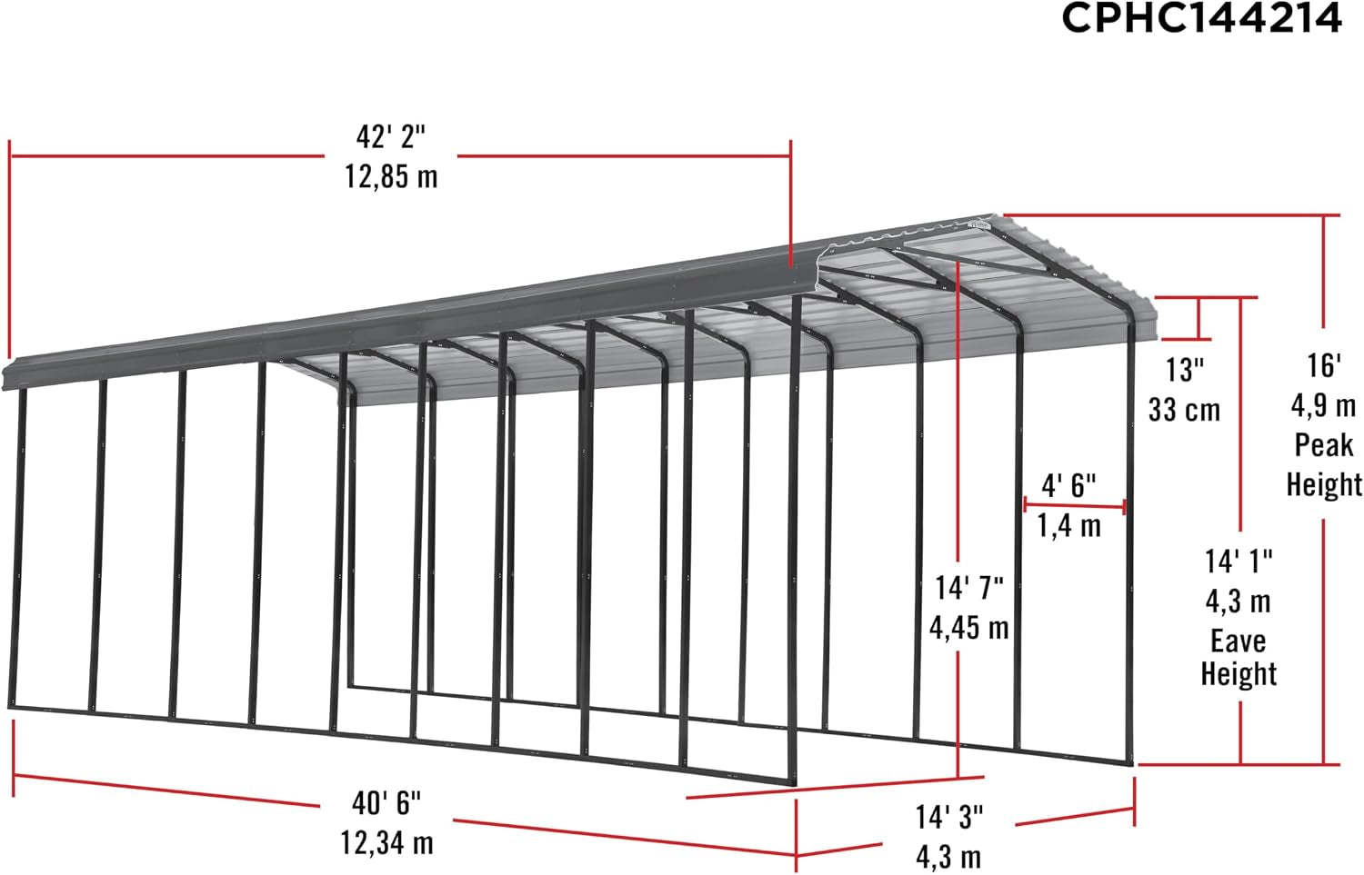 Carports Galvanized Steel Carport, RV Metal Carport Kit, 14' X 42' X 14', Charcoal