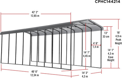 Carports Galvanized Steel Carport, RV Metal Carport Kit, 14' X 42' X 14', Charcoal
