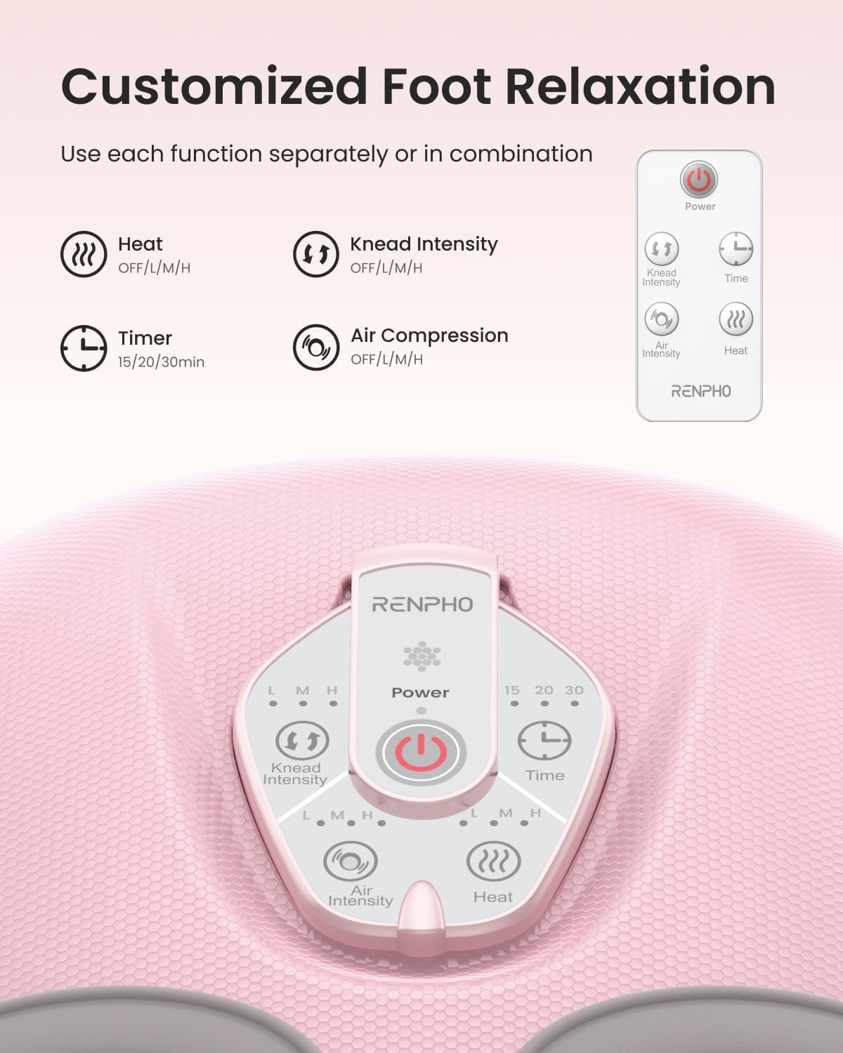 RENPHO Foot Massager Machine with Heat [2026 Upgraded], Birthday Gifts for Women Men Mom Dad, Shiatsu Foot Massager for Plantar Fasciitis, Cordless Control, Self Care Relaxation Gifts, Pink