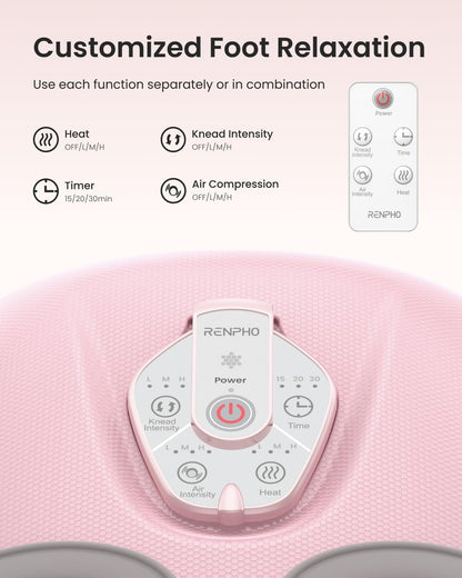 RENPHO Foot Massager Machine with Heat [2026 Upgraded], Birthday Gifts for Women Men Mom Dad, Shiatsu Foot Massager for Plantar Fasciitis, Cordless Control, Self Care Relaxation Gifts, Pink