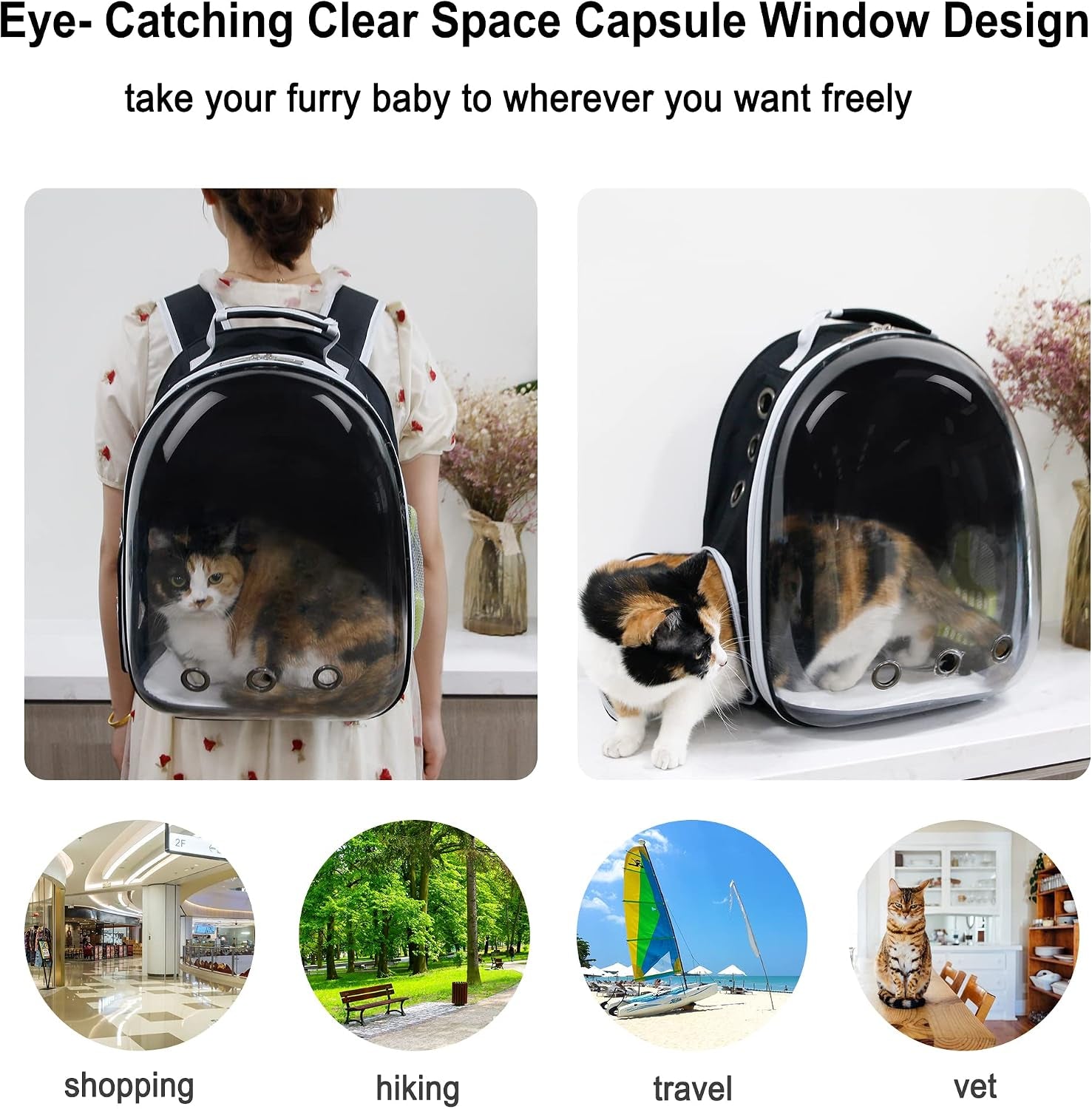 Cat Backpack, Airline Approved Bubble Carrying Bag for Small Medium Dogs Cats, Space Capsule Pet Carrier Dog Hiking Backpack Travel Carrier(Black)