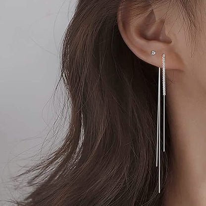 925 Sterling Silver Dangle Chain Tassel Earrings