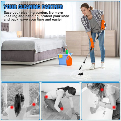 Electric Spin Scrubber, Cordless Bath Tub Power Scrubber with Long Handle & 7 Replaceable Heads, Detachable as Short Handle, Shower Cleaning Brush Household Tools for Bathroom & Tile Floor