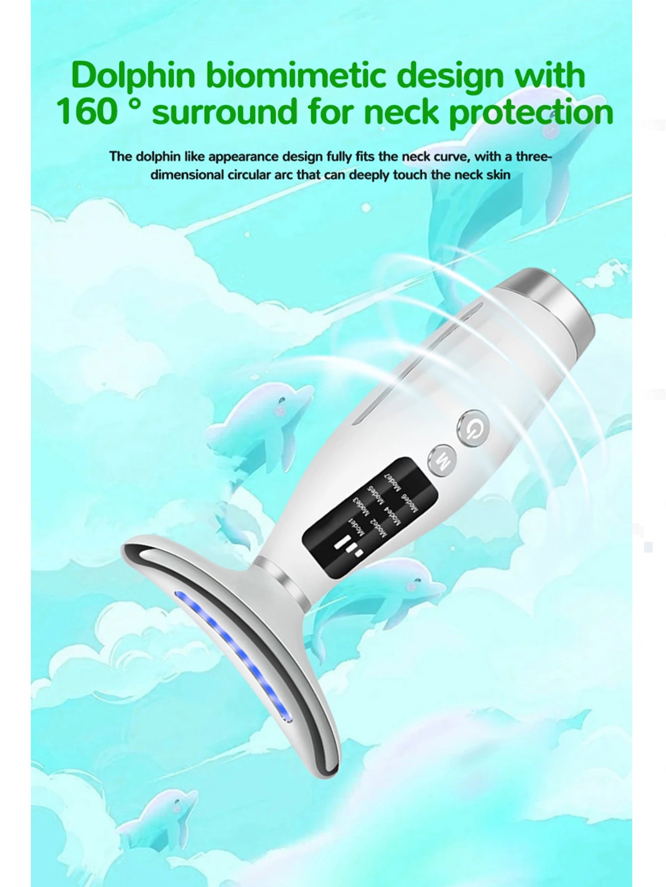 Colour Light Face and Neck Beauty Instrument 7 Modes and 7 Speeds Adjustment with Curved Hand Grip Neck Beauty Instrument