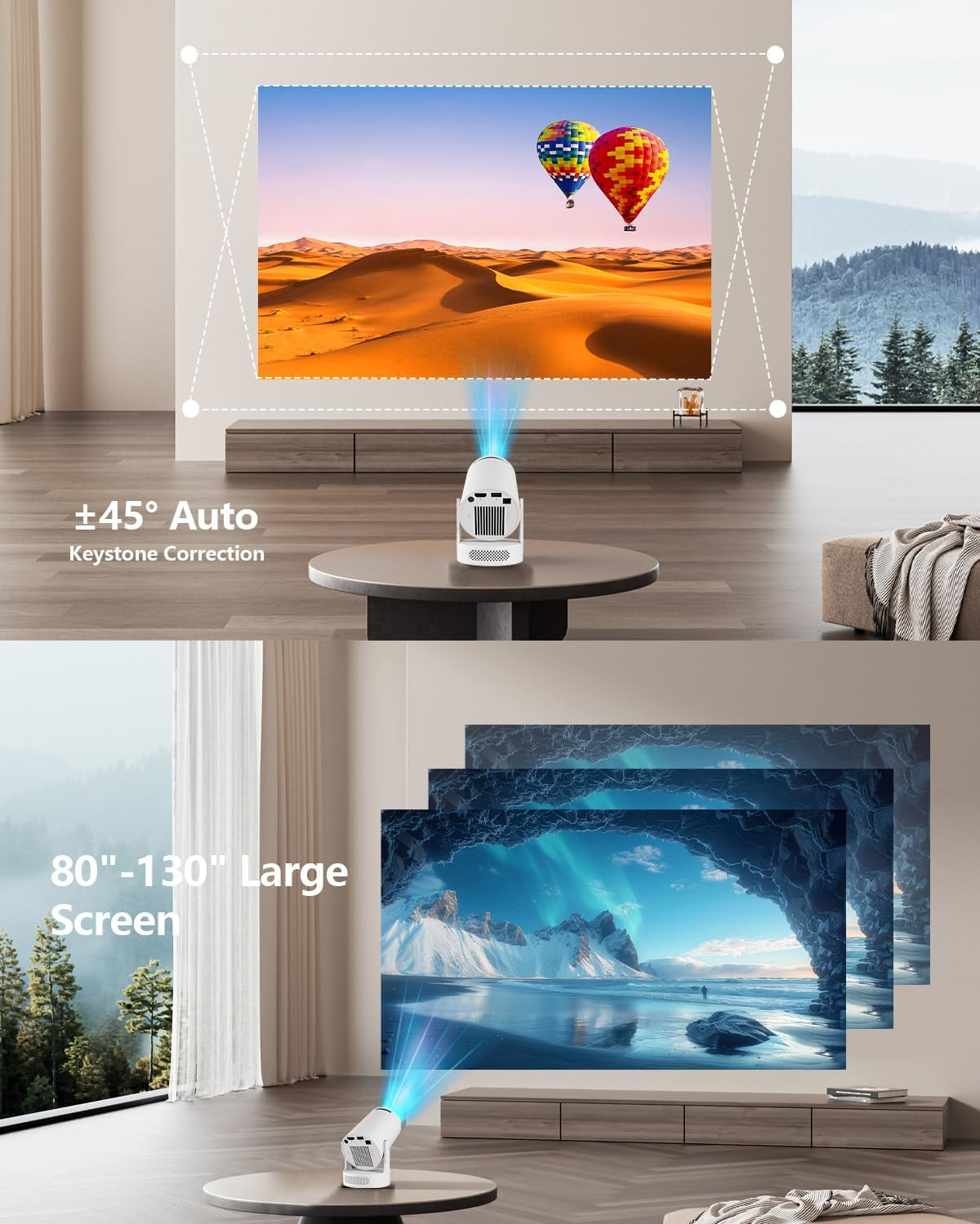 HY300 PRO Projector with Android 11, 4K Support 1080P Full HD, 160 ANSI Smart Projector, Wifi 6 & Bluetooth 5.4, 210° Rotation, Auto Keystone & Motorized Focus, Portable Projector for Outdoor/Home