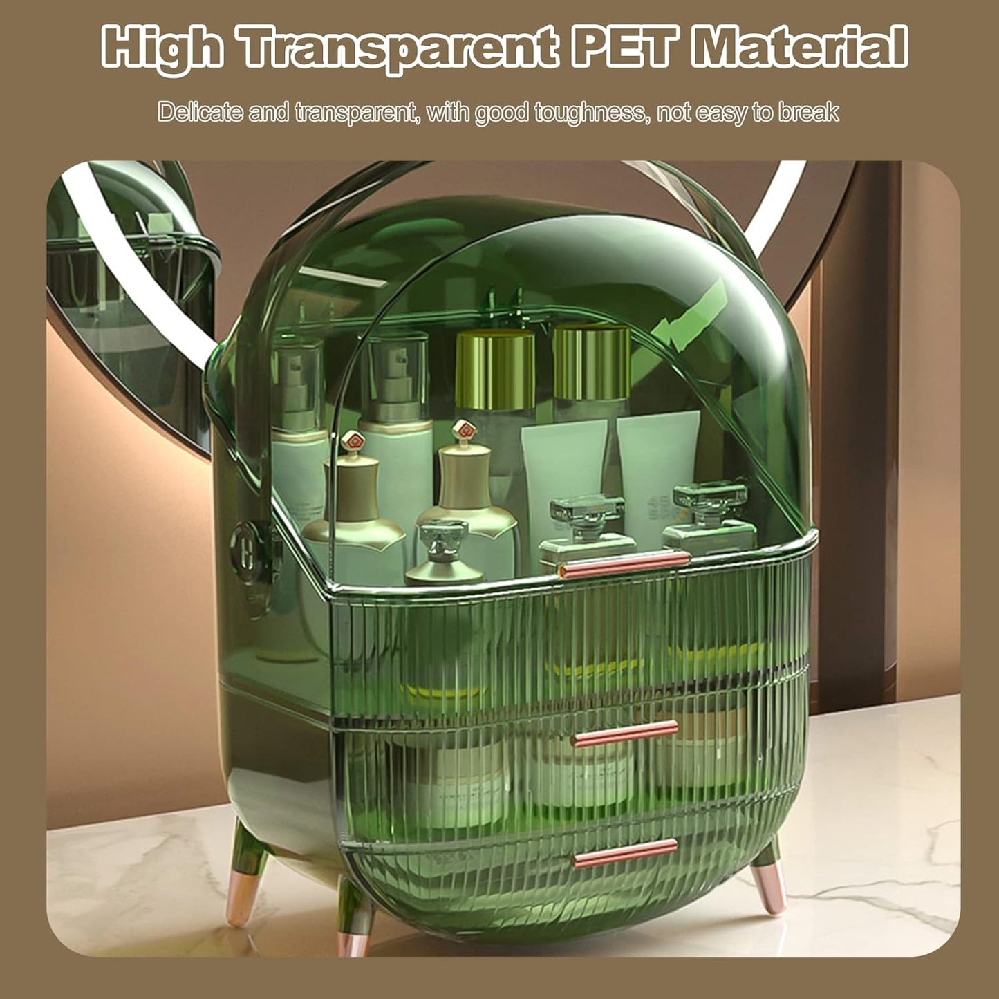 Portable Retro Series Multi-Function Make up Case Dustproof Cosmetic Storage Box, Skin Care Products Jewelry Organizer Finishing Box Bathroom Desktop - Retro Green