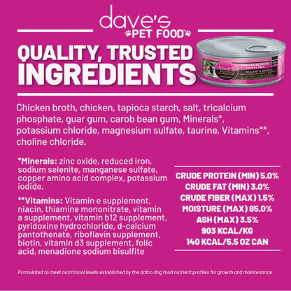 Dave's Chicken Recipe in Saucey Paté Wet Cat Food (5.5oz)