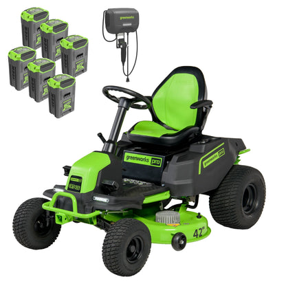 60V 42" Cordless Battery Crossovert Riding Lawn Mower with Six (6) 8.0Ah Batteries & Three (3) Dual Port Turbo Chargers 7409002
