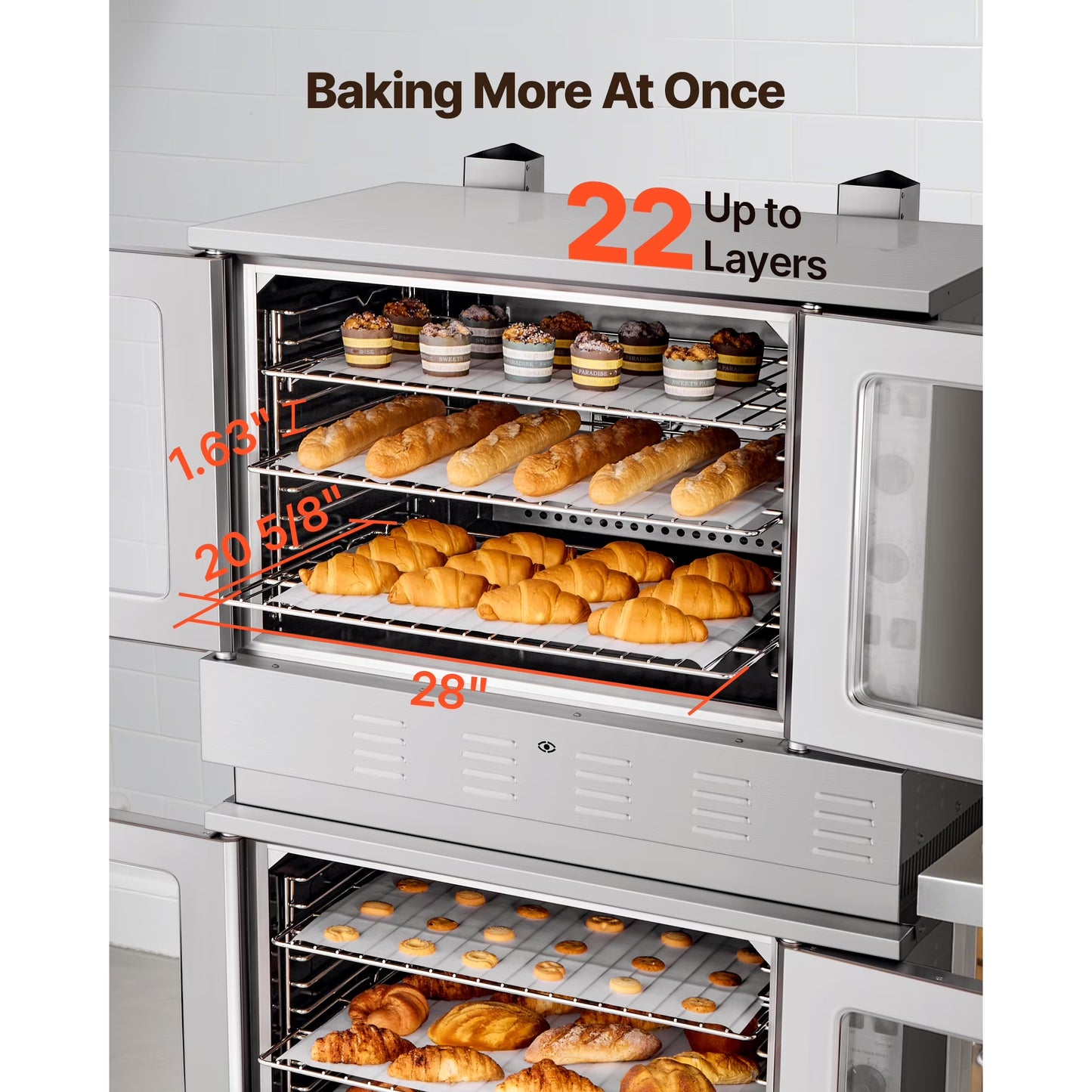 Double Deck Gas Convection Oven,14 Cu.Ft Full-Size Commercial Oven, 40,000 BTU X 2 High-Performance Burners, Natural Gas Oven with Dual Fan Modes, Ideal for Bakeries, Restaurants, and Kitchens