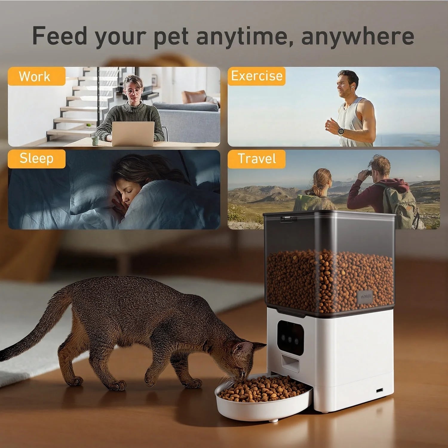 Automatic Cat Feeder 6L WIFI, 2.4G Wifi Timed Pet Feeder Cat Food Dispenser, 6L Automatic Cat Food Dispenser for Small Pets Indoor, White