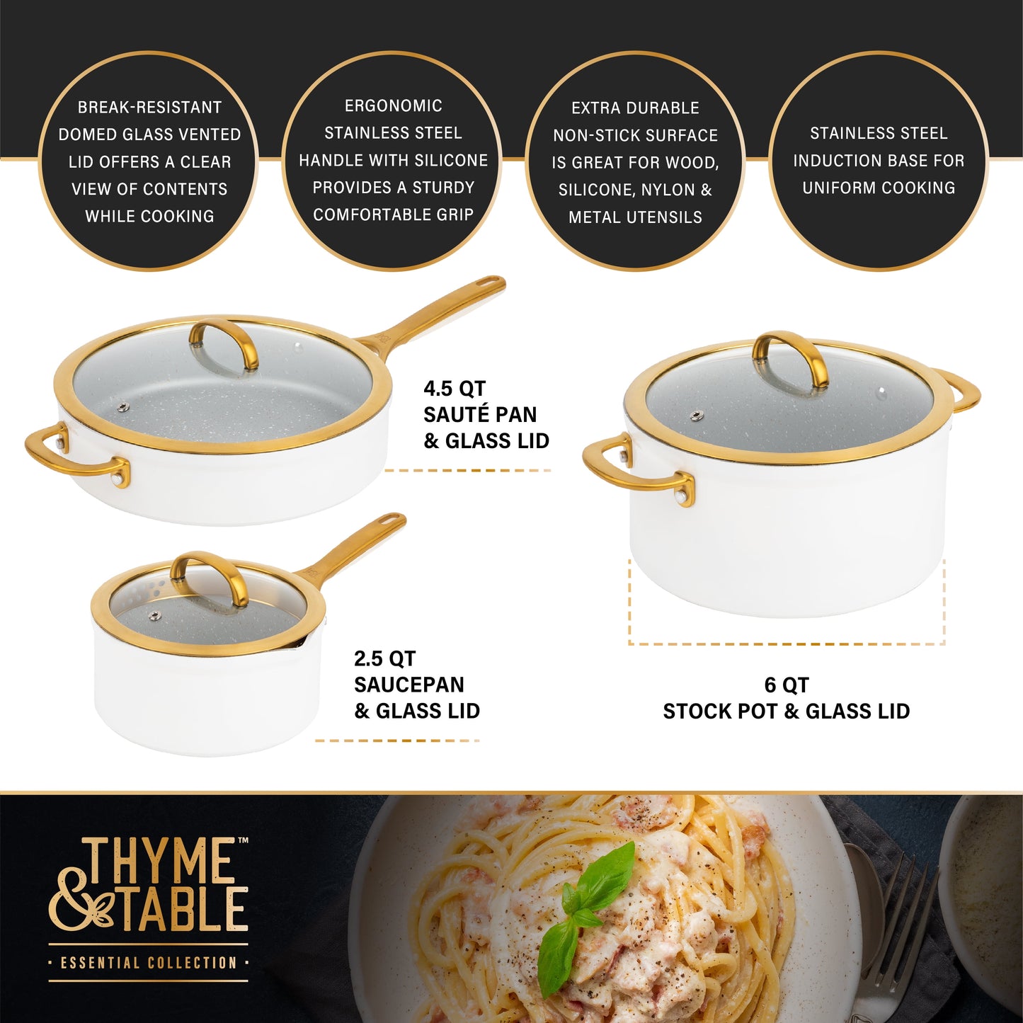 Thyme & Table Supreme 12-Piece Cookware Set Non-Stick - Cream