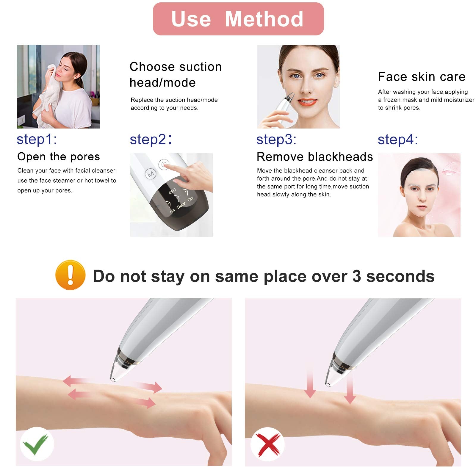 Blackhead Remover Pore Vacuum Cleaner - Electric USB Extractor with 5 Probes - White