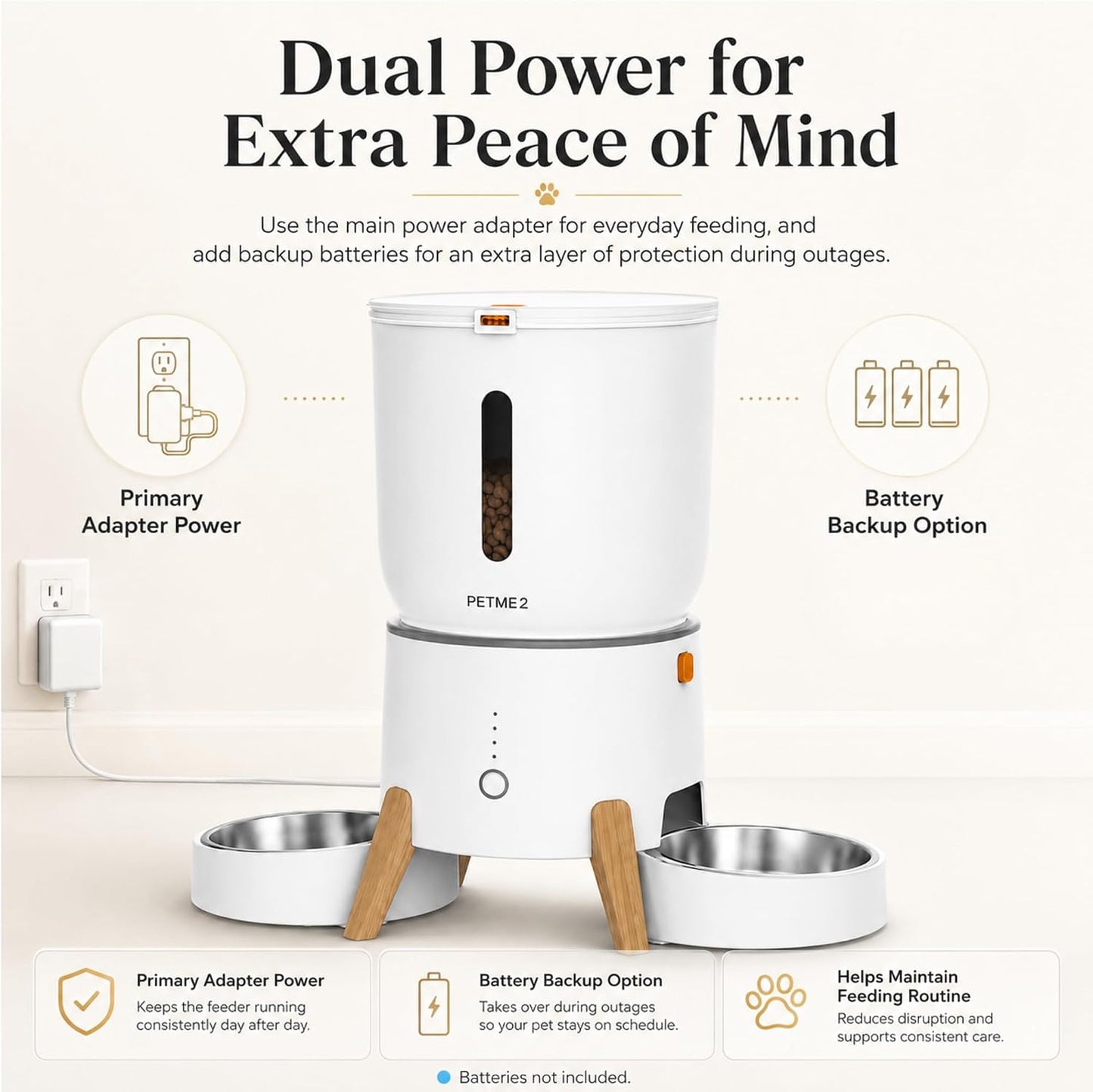 Dual Bowl Automatic Cat Feeder - 5L Wifi Smart Elevated Cat Feeding Station with App Control, Voice Recording, Dual Power Options, Stainless Steel Cat Bowls & Anti-Jam Technology for Small Dogs
