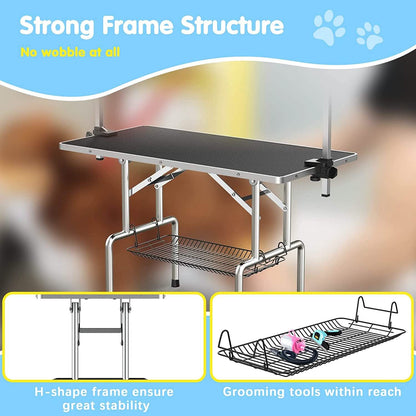 Adjustable Pet Large Foldable Dog Grooming Table with Arms