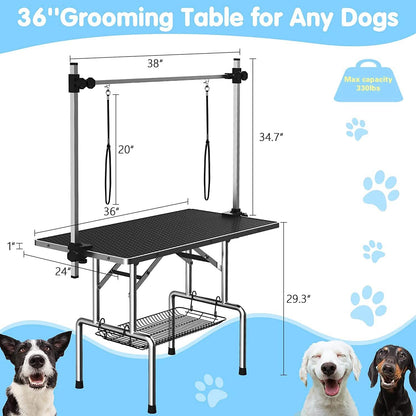 Adjustable Pet Large Foldable Dog Grooming Table with Arms