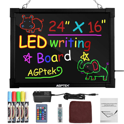 AGPtek 24"×16" LED Message Board Illuminated Erasable with Remote Control