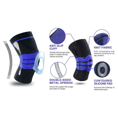 Anti Slip Springs Stabilizers Knee Compression Support Sleeve With Patella Gel Pad