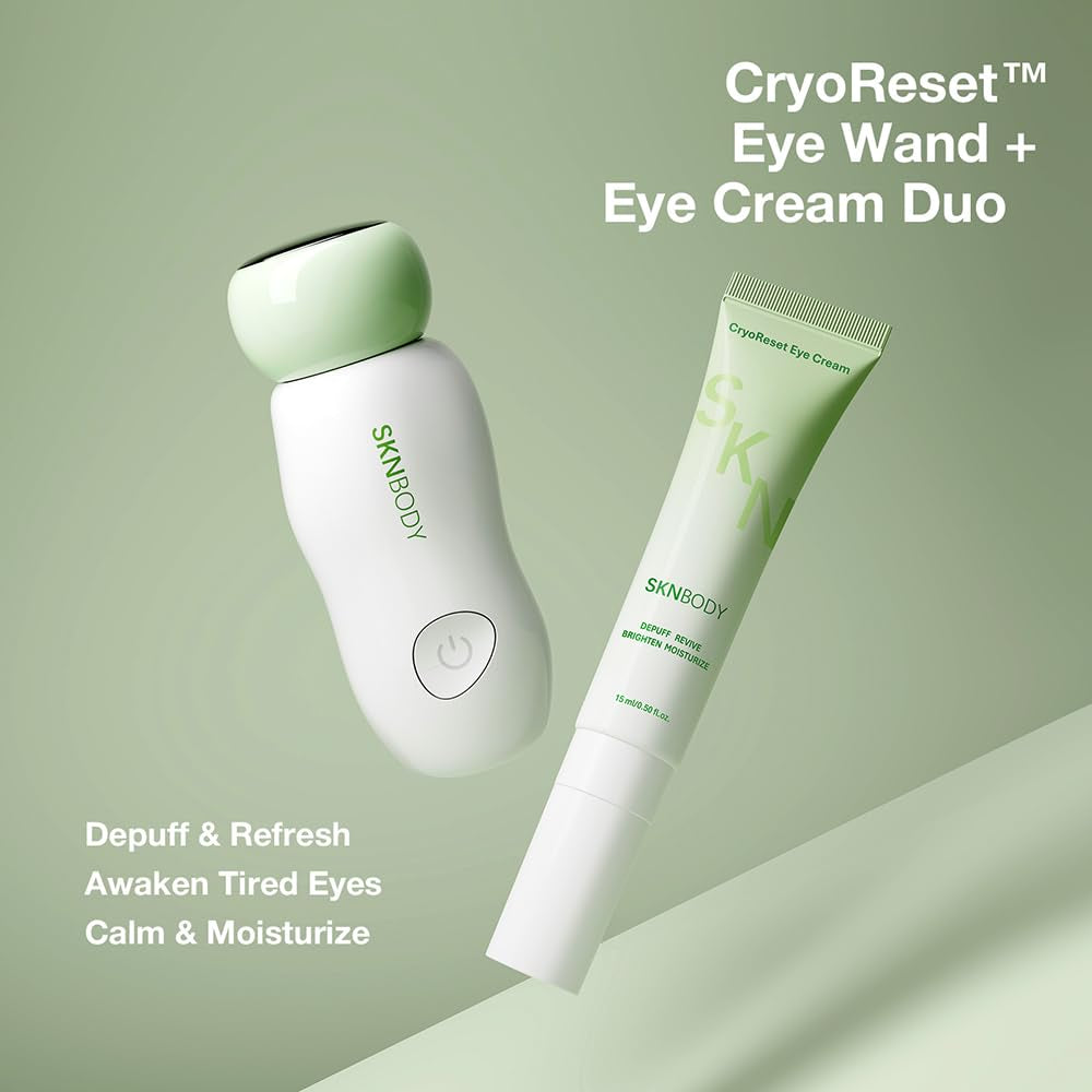 Cryoreset™ Eye Duo System Cryotherapy Cooling + Sonictap™ Eye Wand and Eye Cream Set, under Eye Massager with Gentle Vibration, Refreshes Tired Eyes and Helps Reduce Puffiness