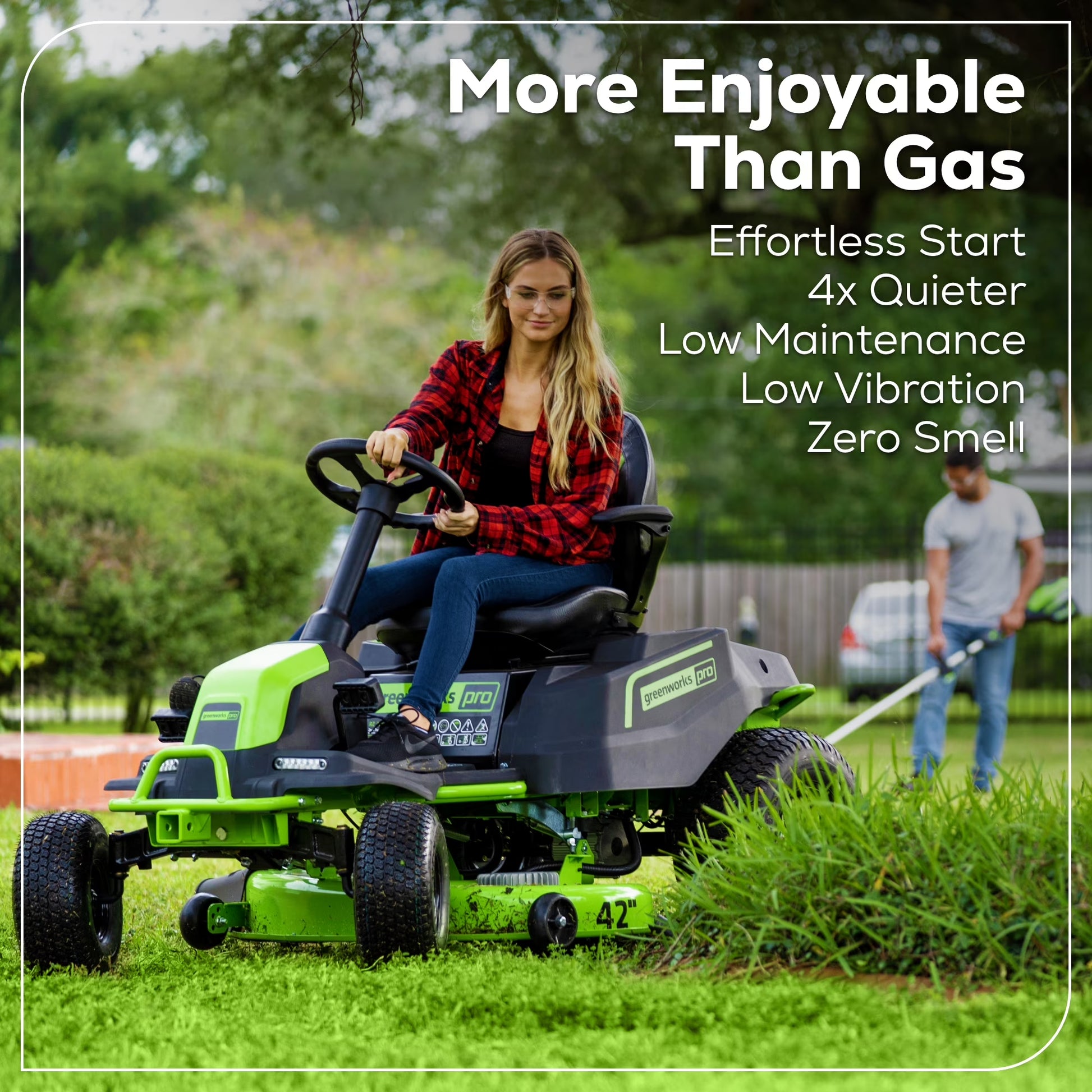 60V 42" Cordless Battery Crossovert Riding Lawn Mower with Six (6) 8.0Ah Batteries & Three (3) Dual Port Turbo Chargers 7409002