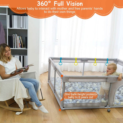 Baby Playpen with Anti-Suction Base Zipper Door