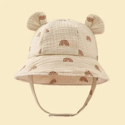 Baby Summer Beach Adjustable Bucket Cute Cotton Hat with Ears