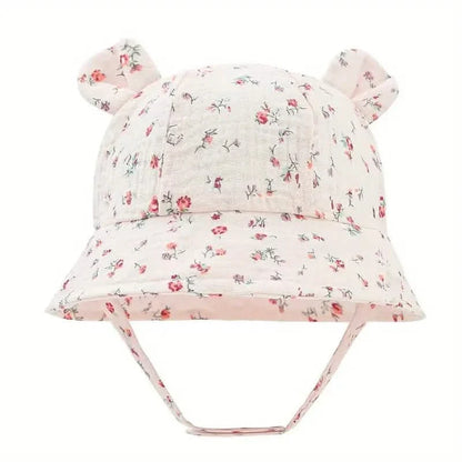 Baby Summer Beach Adjustable Bucket Cute Cotton Hat with Ears