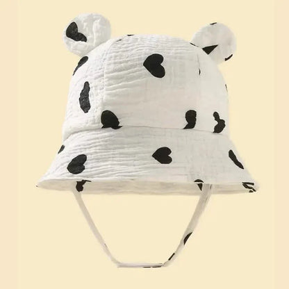 Baby Summer Beach Adjustable Bucket Cute Cotton Hat with Ears