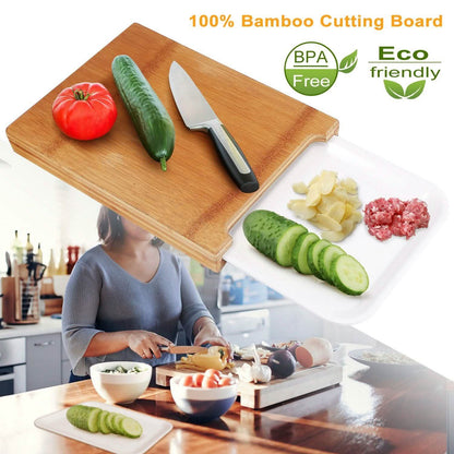 Bamboo Cutting Board with Sliding Draw Tray