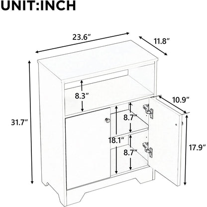 Bathroom Storage Cabinet with Two Doors and Adjustable Shelves
