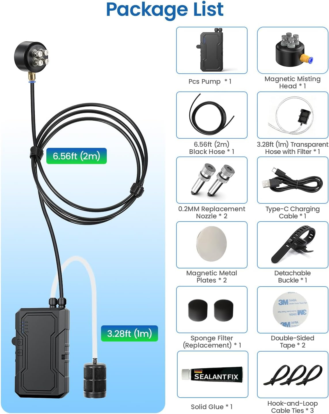Portable Magnetic Misting System with Pump, 6000Mah Outdoor Fan Misters Kit for outside Patio Golf Cart, Water Sprayer for Cooling Sport, Canopy, Beach, Camp, Gazebo, Umbrella, Dugout- 4 Nozzles