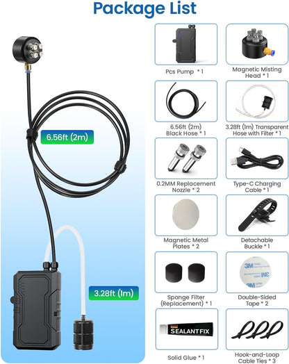 Portable Magnetic Misting System with Pump, 6000Mah Outdoor Fan Misters Kit for outside Patio Golf Cart, Water Sprayer for Cooling Sport, Canopy, Beach, Camp, Gazebo, Umbrella, Dugout- 4 Nozzles