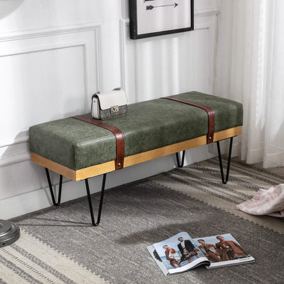 Bench for Bedroom Entryway Linen Ottoman Fabric Upholstered with Soft Cushion and Solid Wood Frame