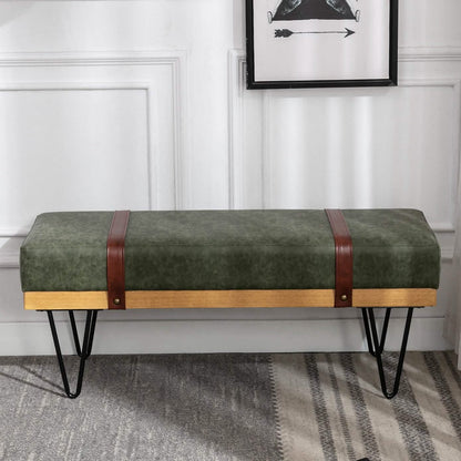 Bench for Bedroom Entryway Linen Ottoman Fabric Upholstered with Soft Cushion and Solid Wood Frame