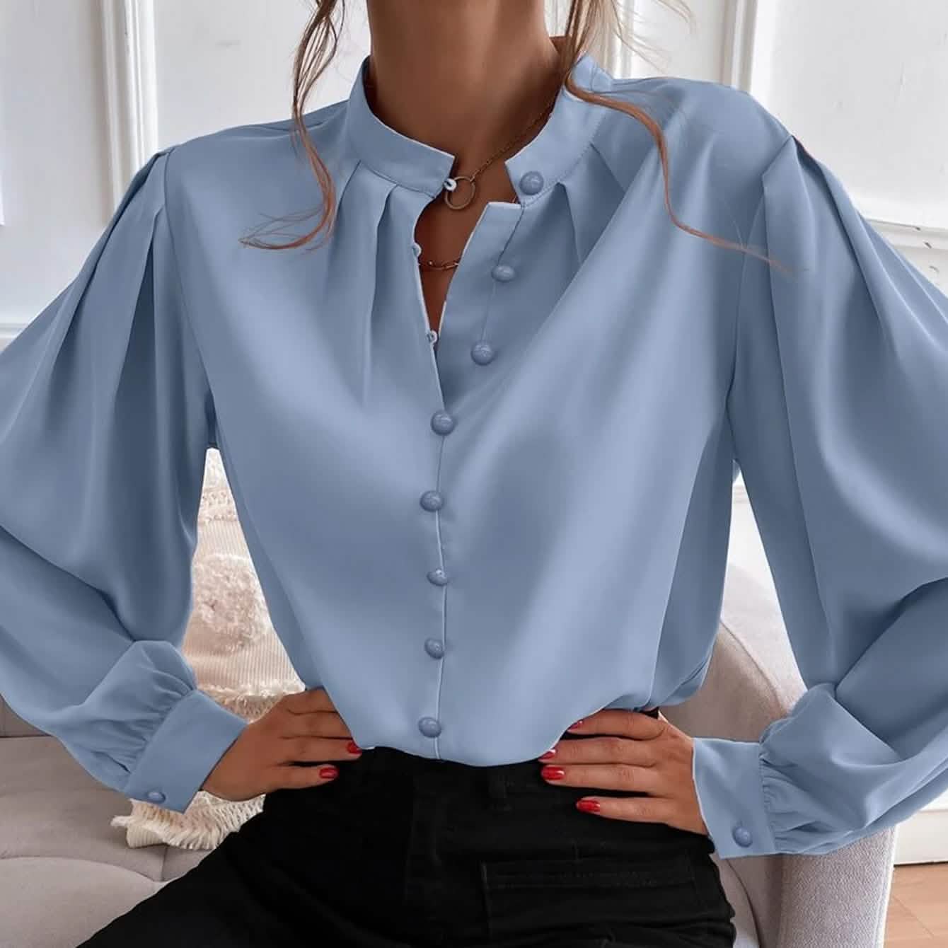 Bishop Sleeve Button Up Blouse