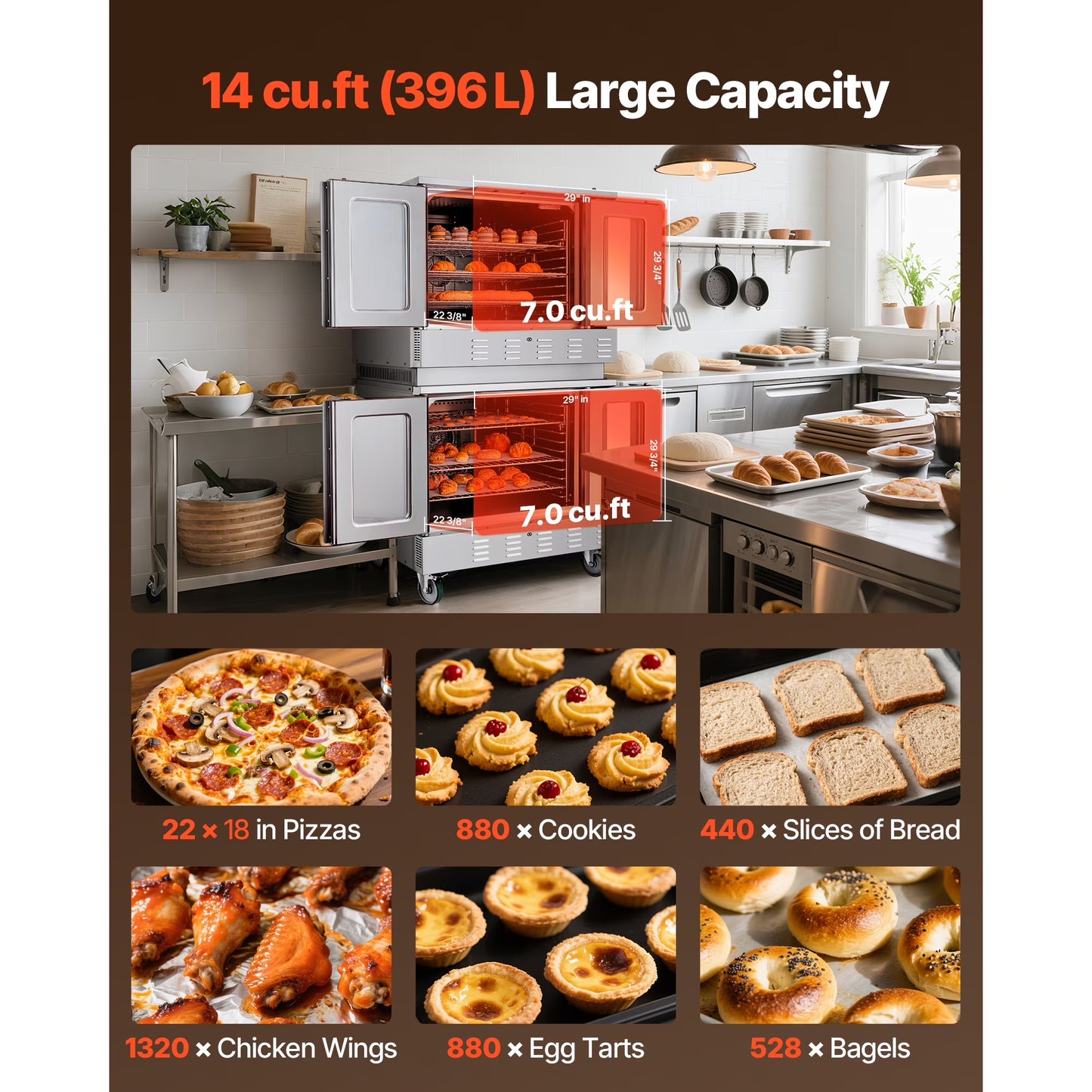 Double Deck Gas Convection Oven,14 Cu.Ft Full-Size Commercial Oven, 40,000 BTU X 2 High-Performance Burners, Natural Gas Oven with Dual Fan Modes, Ideal for Bakeries, Restaurants, and Kitchens
