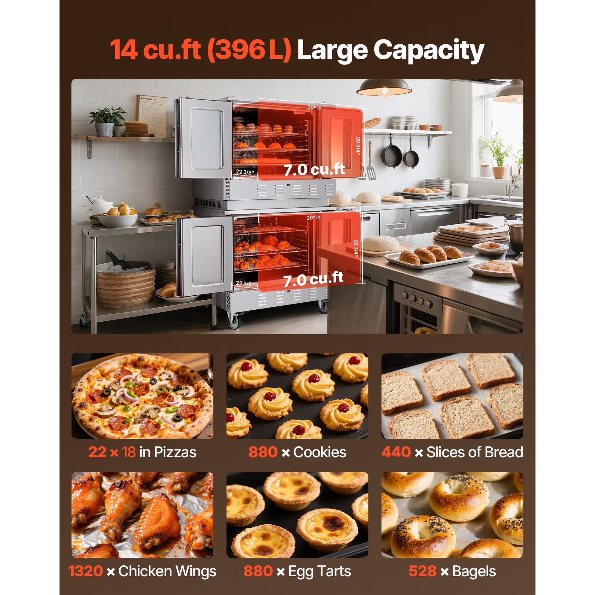 Double Deck Gas Convection Oven,14 Cu.Ft Full-Size Commercial Oven, 40,000 BTU X 2 High-Performance Burners, Natural Gas Oven with Dual Fan Modes, Ideal for Bakeries, Restaurants, and Kitchens